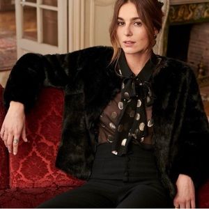 Sézane Black Manteau Lio Coat Fake Fur